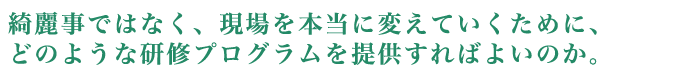 綺麗事ではなく、現場を本当に変えていくために、どのような研修プログラムを提供すればよいのか。